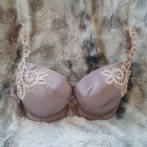 Masquerade Amira satin plunge bra in Elderberry, size 30E